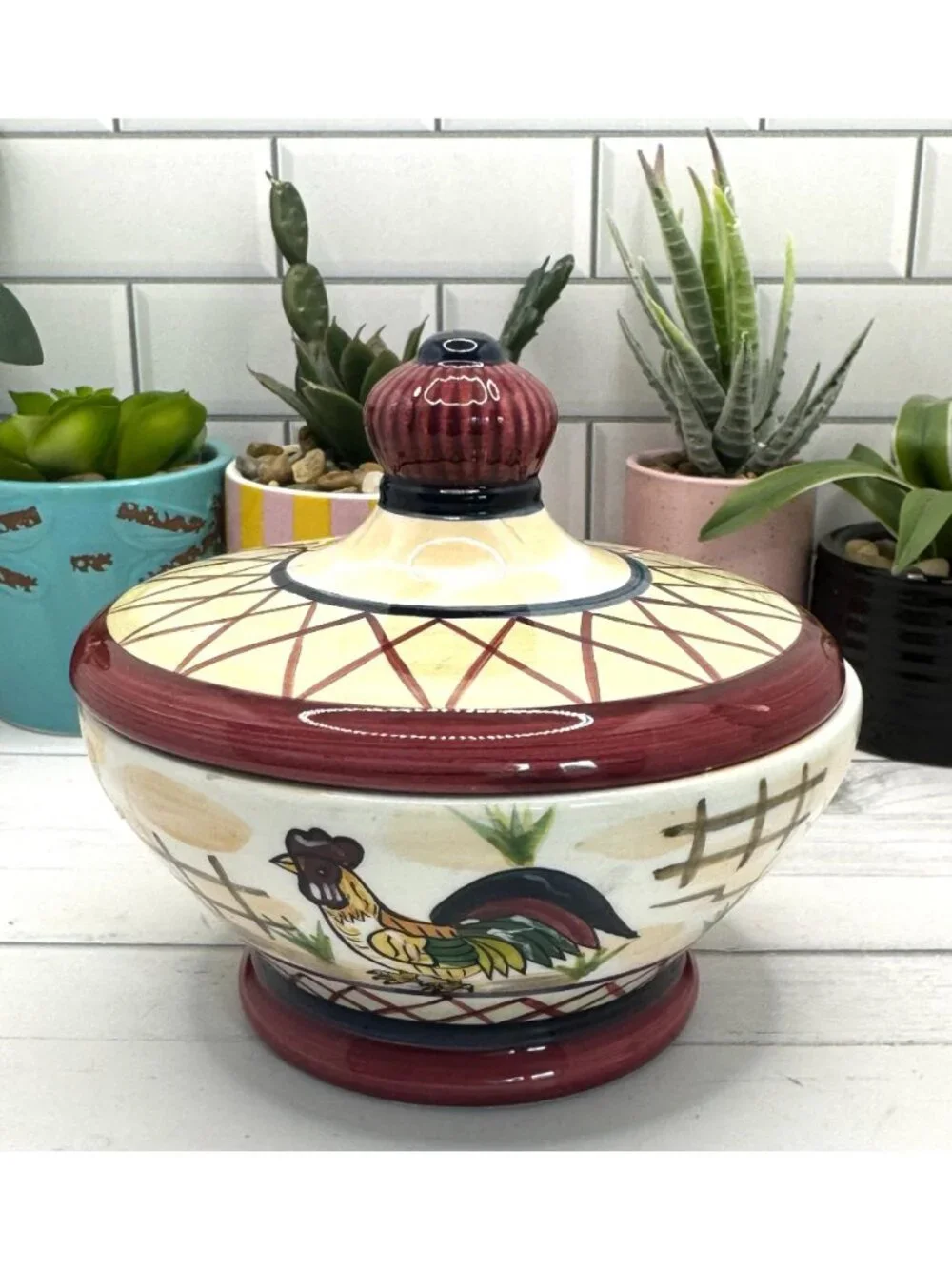 Heartfelt Kitchen Creations Hand-Painted Ceramic Rooster Design Lidded Bowl